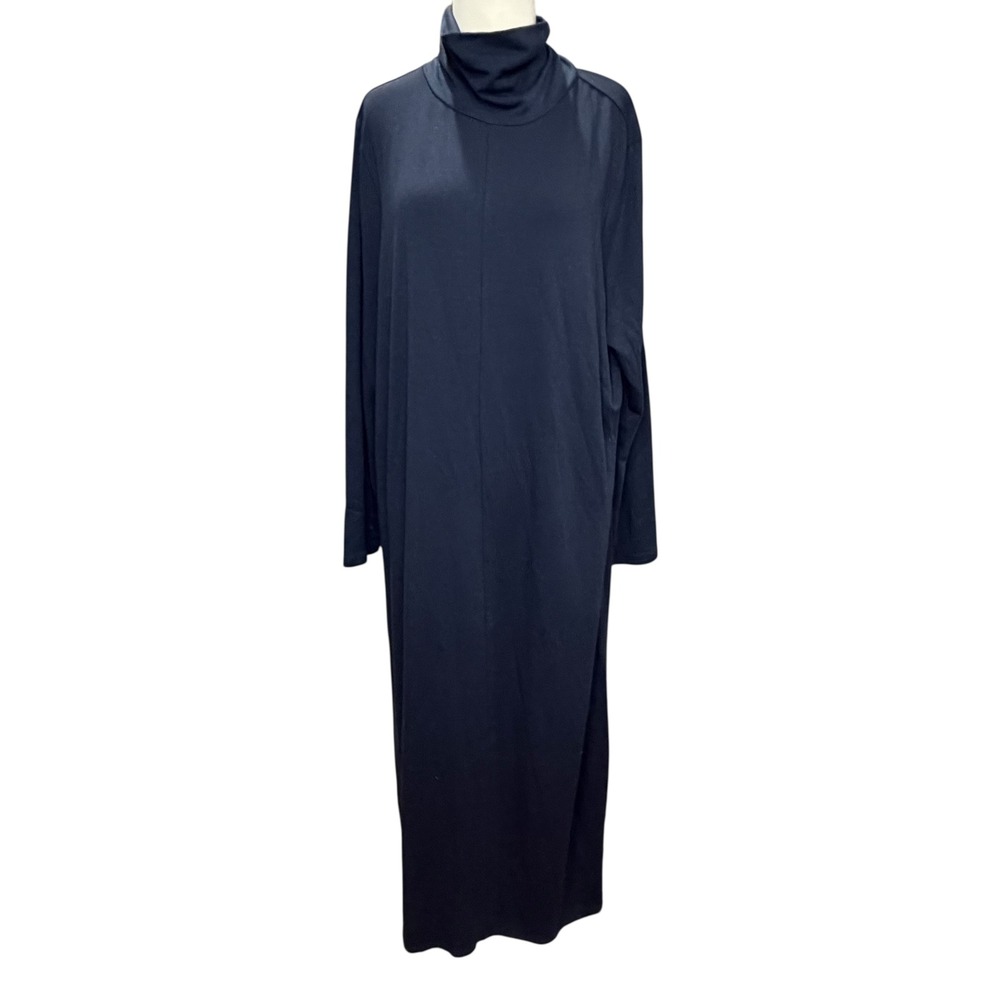 J Jill Pure Jill Luxe Tencel Shift Dress Womens XL Blue Turtleneck Liquid Drape - Picture 2 of 16